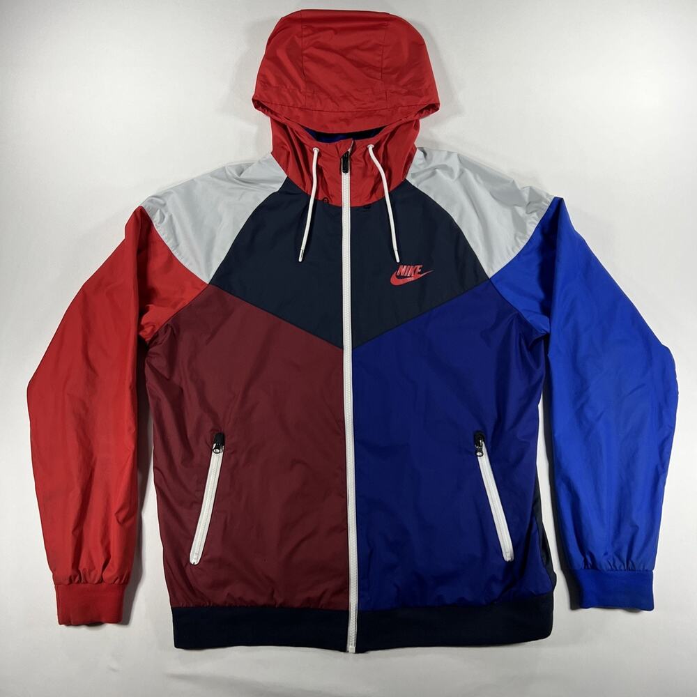 Nike Windrunner Hooded Jacket Men's Large Red White Blue Colorblock